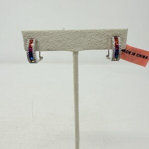 Shop LC Simulated Rainbow Color Diamond Sterling Silver Omega Clip Earrings 5465